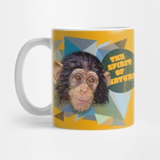 Low polygon art of young chimpanzee with grunge texture. Mug